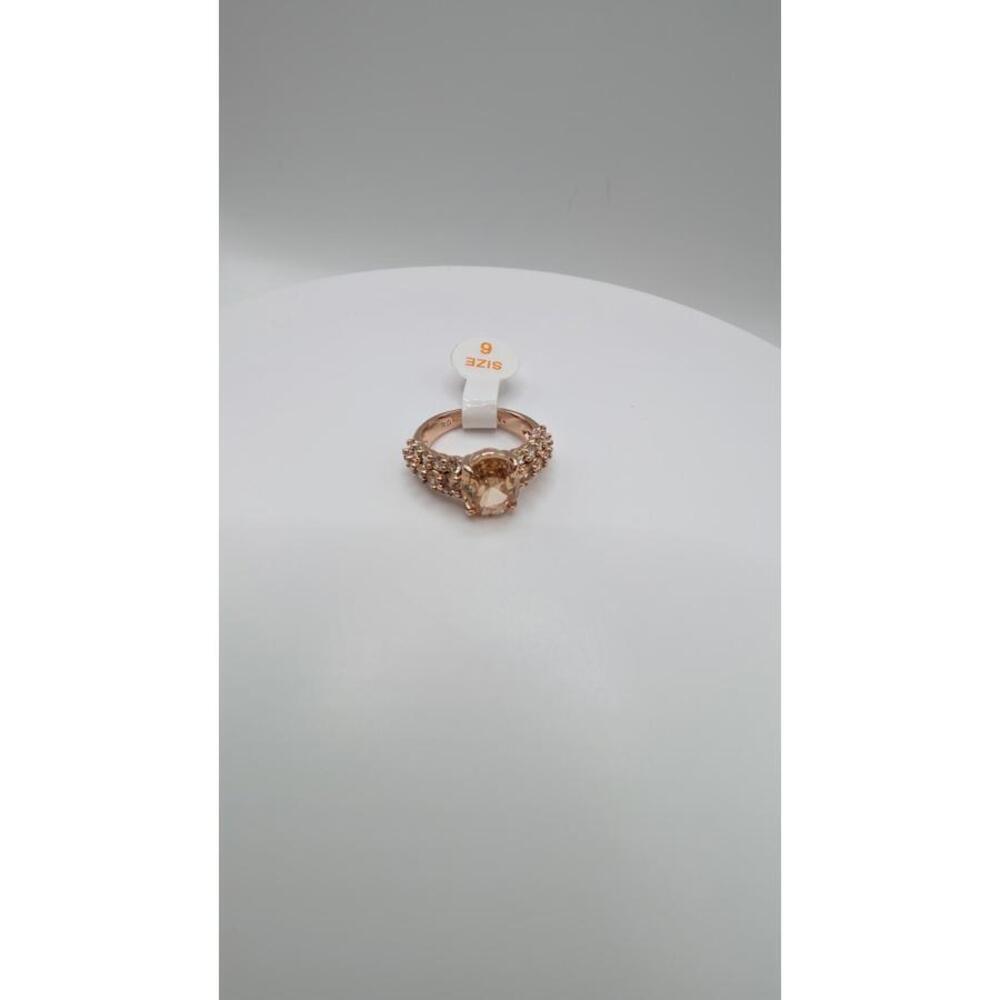 Rose Gold Tone Ring with Central Gem and Accent Stones Size 6
